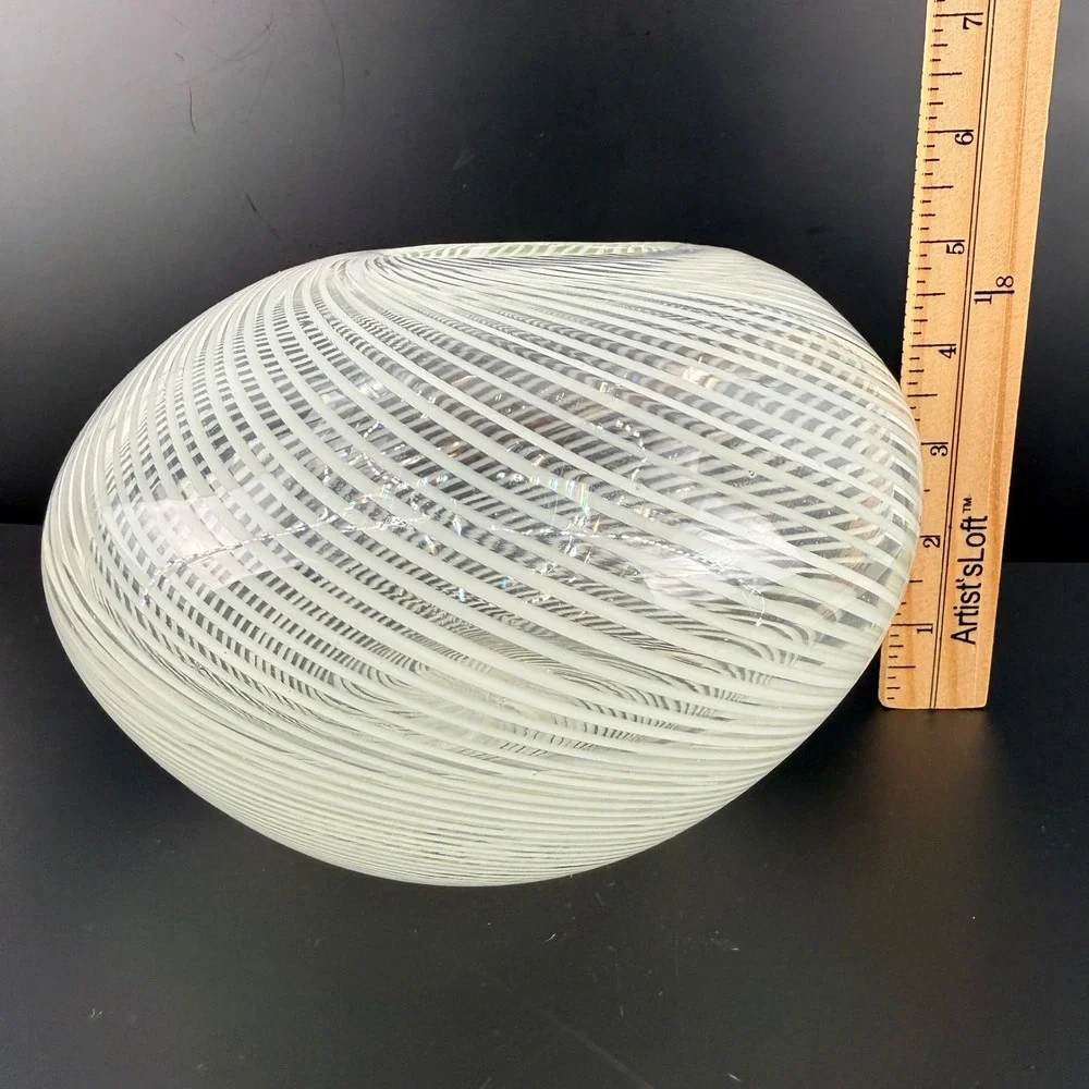 Vintage Murano‎ Venini Mezza Filigrana Glass Vase White Latticino Spiral MCM